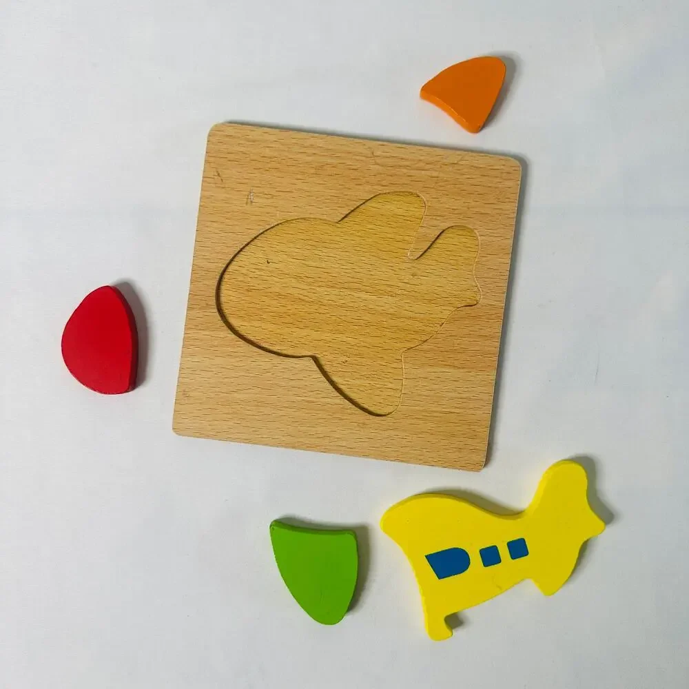 Vintage Airplane Color Block Small Chunky Wooden Puzzle